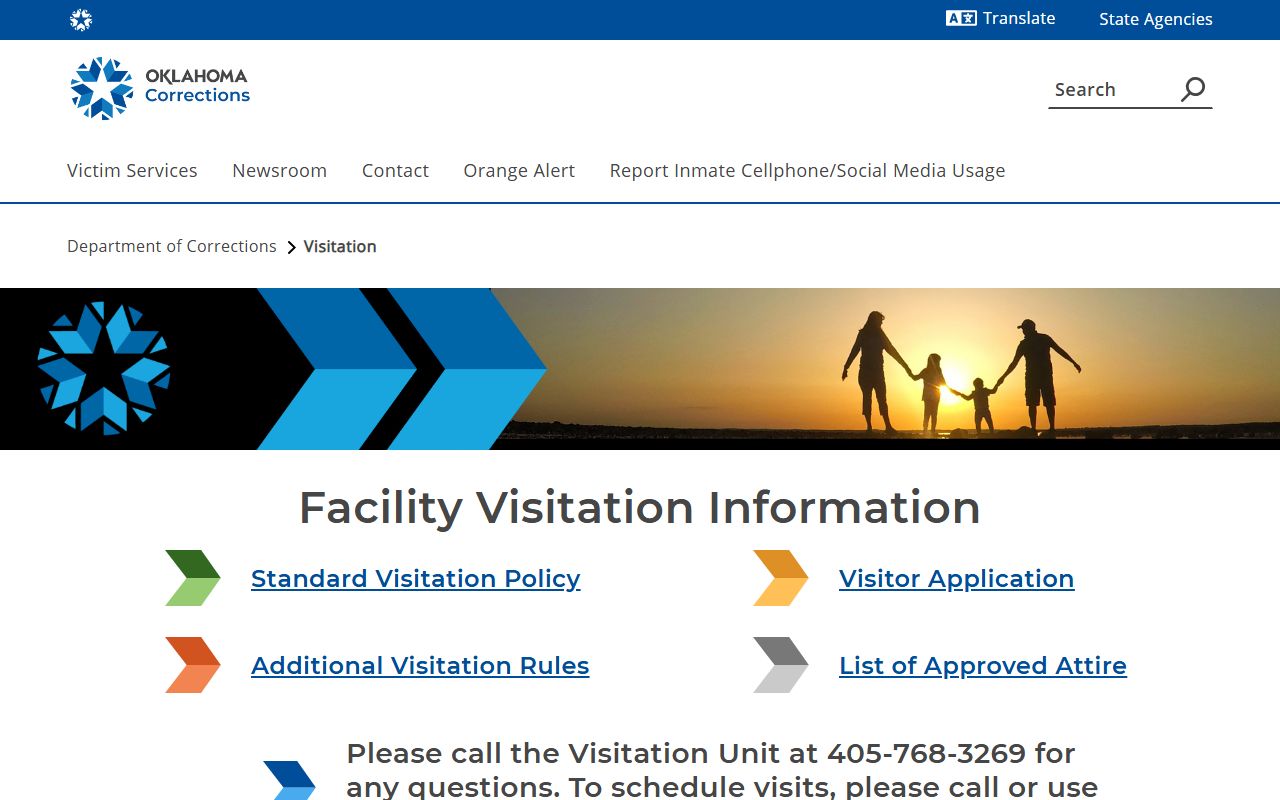 Oklahoma State Penitentiary ODOC visitation application and scheduling rules