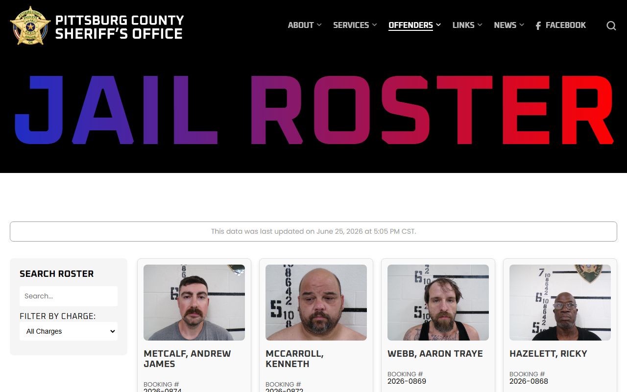 Pittsburg County jail roster search and current inmate records